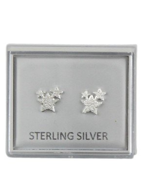 Wholesale Sterling Silver Textured Triple Star Studs 