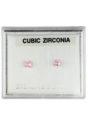 Wholesale Sterling Silver Round CZ Studs 4mm - Pink 