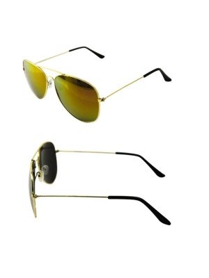 Wholesale Unisex Mirror Effect Aviator Gold Frame Sunglasses - Purple
