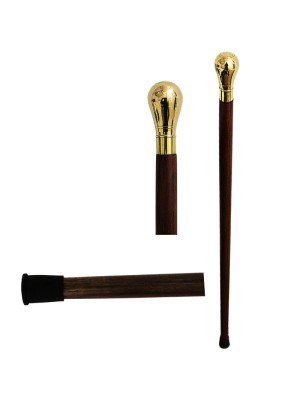 Wholesale Wooden Walking Stick With Gold Knob Handle 