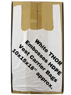Wholesale White THOR Embossed HDPE Vest Carrier Bags