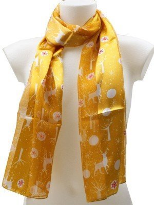 Ladies Snowflake & Reindeer Design Scarf - Yellow