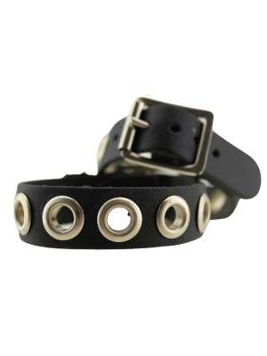 1 Row Black Studded Leather Bracelet With Eyelets