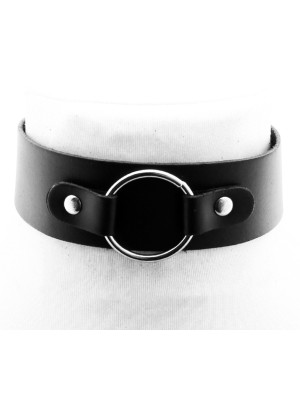 Leather Choker With Strapped On Ring (4cm)
