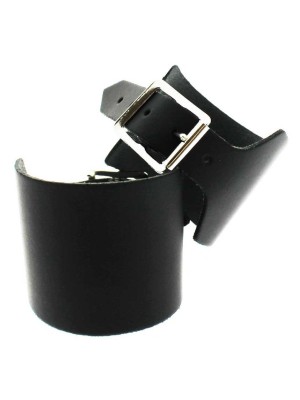 3 Row Black Plain Leather Wristband (5cm)