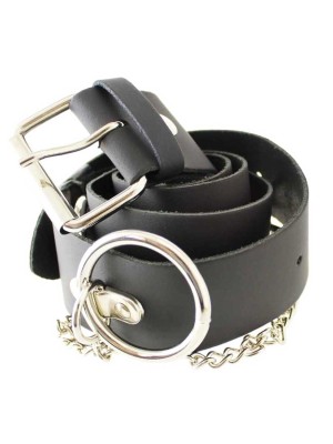 Leather Belt With Chain & Rings Black  (M)