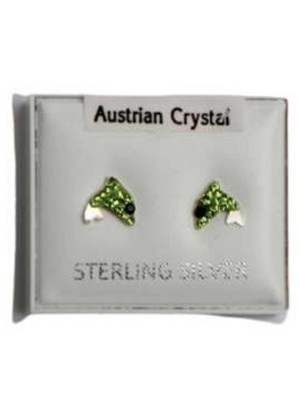Sterling Silver Austrian Crystal Dolphin Studs 7 mm - Green