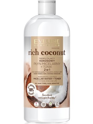 Eveline 100% Bio Organic Rich Coconut 2 in 1 Micellar Water & Toner - 500ml (Exp.Date: 11/23)