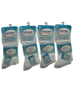 Men's White Non-Elastic Diabetic Socks - Flexi Top (3 pack)