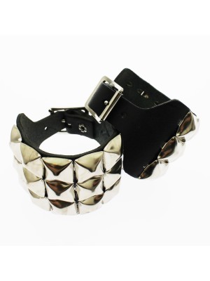 3 Row Pyramid Leather Wristband