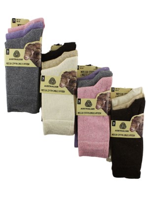 Ladies Australian Lambs Wool Blend Socks - Assorted (3 Pack) 