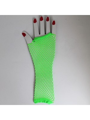 Long Ladies Fishnet Gloves - Neon Green