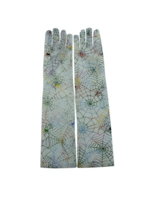 Ladies Long Laced Gloves With A Rainbow Spider Web