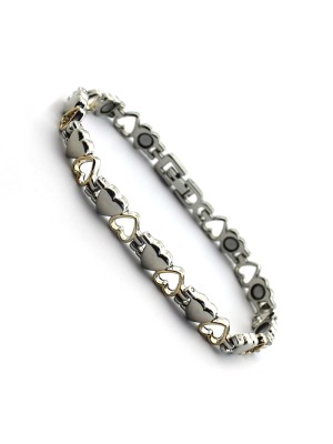 Magnet Bracelet with 11 Magnets - Hearts Design - Silver and Gold