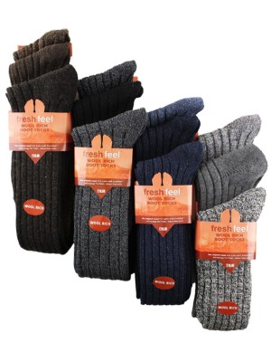 Men's Fresh Feel Wool Rich Long Length Boot Socks - Assorted 