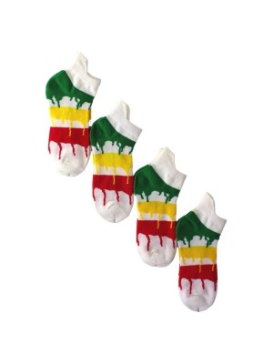 Men's White Dripping Paint Design Rasta Trainer Socks (1 Pack) 