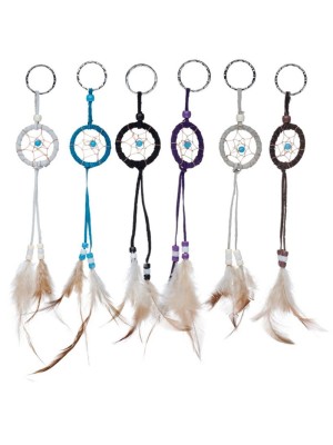 Mini Feather Dreamcatcher Keyring With Beads 