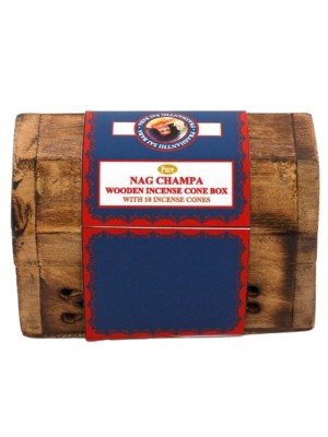 Nag Champa Wooden Incense Cone Box With Cones 