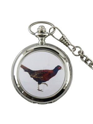 BOXX Pheasant Print Pocket Watch With Chain - Silver