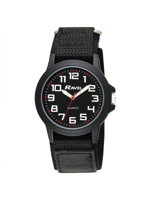 Ravel Men's Velcro Strap Watch  - Black