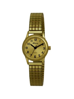 Ravel Ladies Round Metal Expander Bracelet Watch - Gold