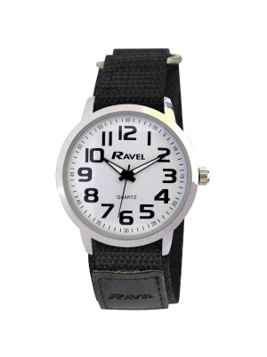 Ravel Mens Classic Dial Velcro Watch Strap - Silver/Black