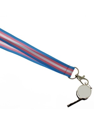Silver Whistle With Lanyard - Transgender Colours