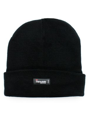 Unisex Thinsulate Plain Black & Grey Beanie Hat