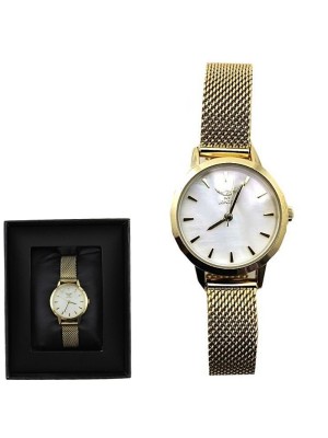 Ladies NY London Round Mesh Bracelet Watch - Gold 