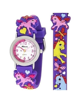Ravel Girls Time Teaching Cartoon Silicone Strap Watch - Horses
