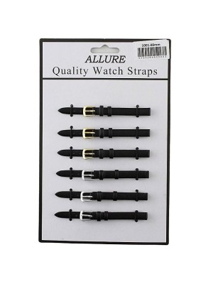 Allure Black Leather Watch Straps - Assorted Buckles - 8mm