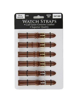 Calf Grain Brown Padded Leather Watch Straps - Asst. Buckles - 14mm