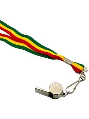 Silver Whistle With Lanyard - Rasta Colours