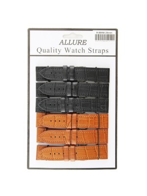 Allure Premium Leather Croc Stitched Watch Straps - Tan/Black - 24mm