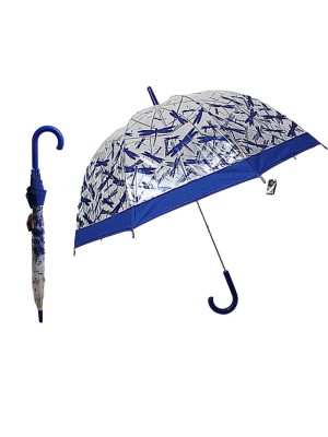 Clear Dome Wind Resistant Umbrella With Crook Handle - Assorted