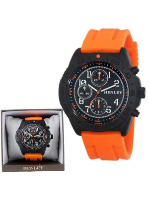 Henley Men's Large Sports Silicone Watch - Orange 
