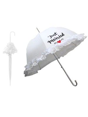 Just Married Luxury Wedding Auto Wind Resistant Umbrella With Crook Handle