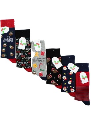 Mens Cotton Rich Christmas Design Socks (7-11) - Assorted Designs