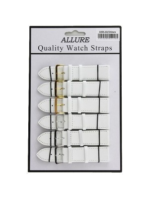 Allure Plain Leather Watch Straps - White - 24mm