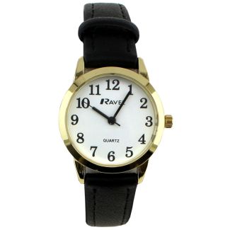 Wholesale Ravel Ladies Easy Read Gold Tone Watch - Black Strap