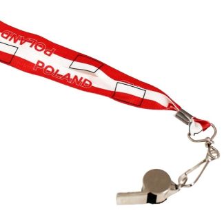 WHOLESALE Silver Whistle With Lanyard - Poland Flag Design