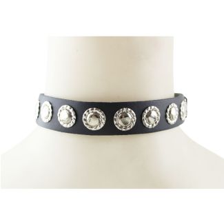 1 Row Flower Fitting Leather Choker 