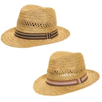 Children 100% Straw Trilby Hat With Stripe Band - Assorted 