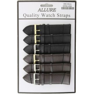 Allure Extra Long Black Leather Watch Straps - Black/Brown - 30mm