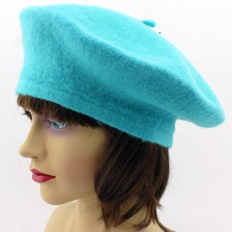 Ladies Acrylic Felt Beret Hat - Turquoise