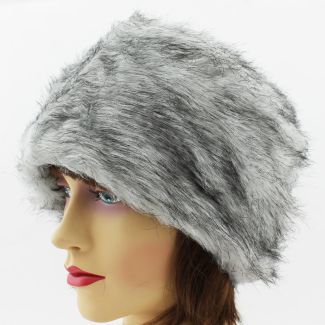 Ladies Fur Hat with Fleece Lining - Grey and Black