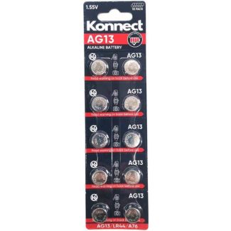 10pcs Konnect Alkaline 1.55 V Button Cell Batteries - LR44 / A76 / AG13