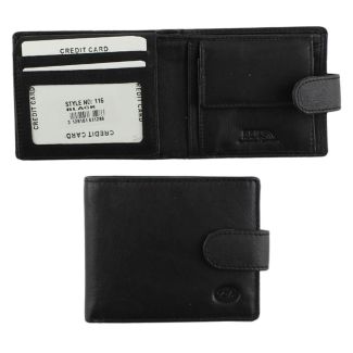 Men's Leather Wallet With Closure Button - Black