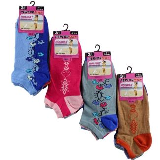 Performax Ladies Flower Design Trainer Socks (3 Pack) - Asst.
