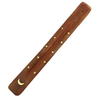 Wooden Wooden Incense Ash Catcher 10" - Star/Moon